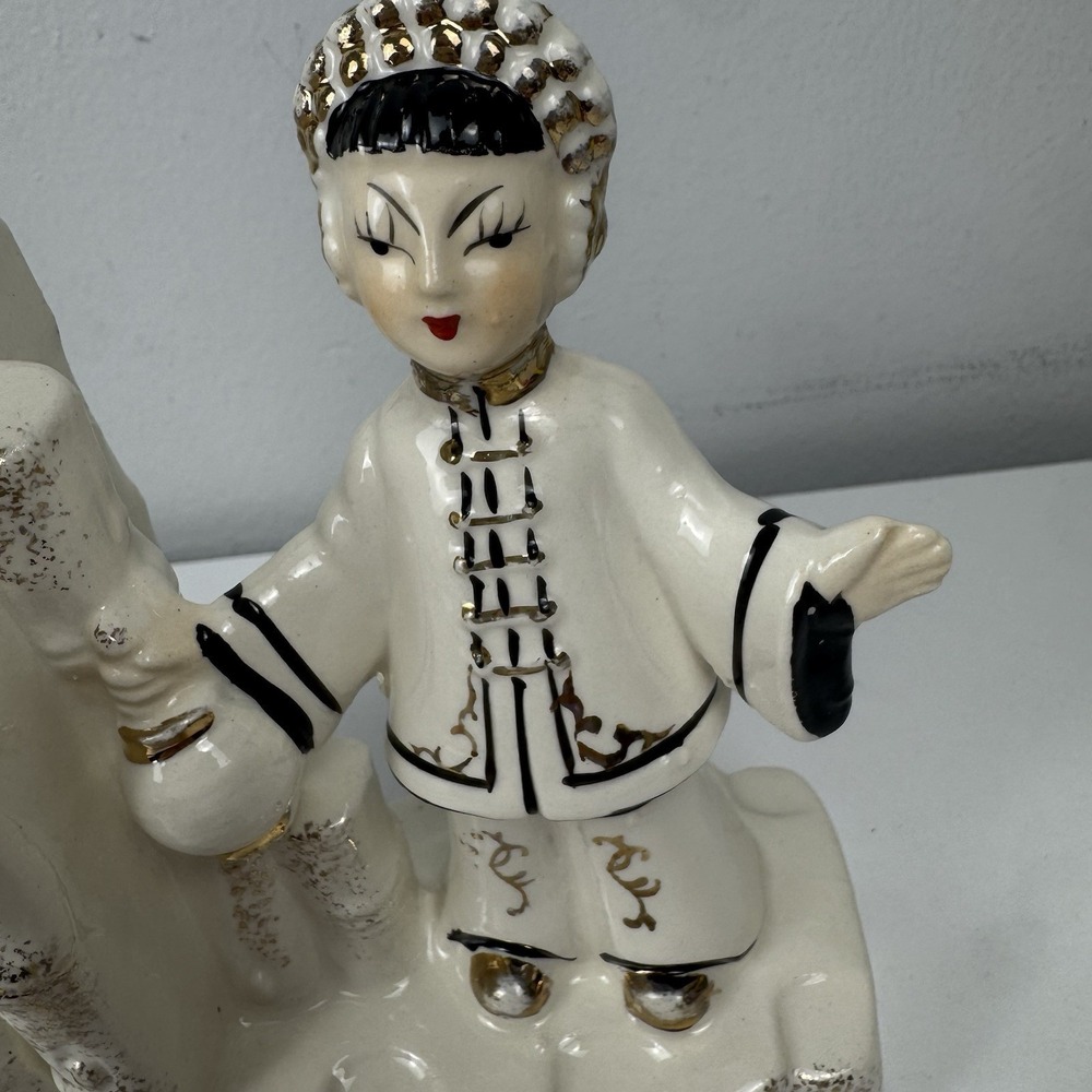 Vtg Asian Figurine Bookends Ceramic Chalkware MCM Japan Geisha Pair - Picture 14 of 16